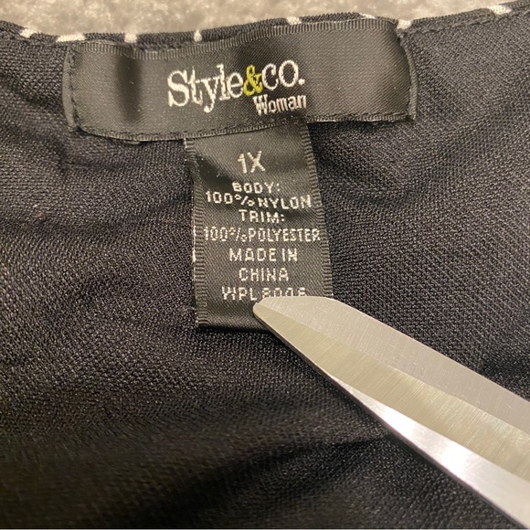 Style & Co Womens Tunic 1X Black White Square Neck Stretch Top - Picture 4 of 5